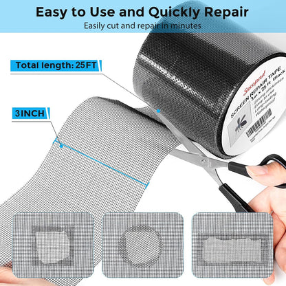 Secopad Grey Window Screen Repair Tape, 2IN X 15FT (180IN) Screen Repair Kit for Windows or Doors, Strong Adhesive Patch Kit Fiberglass Mesh Tape