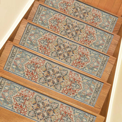 Non Slip Stair Treads for Wooden Steps, 15 Pack 8"x30" Washable Carpet | 8x30 in soft chenille polyester stair treads with reusable TPE backing for indoor wood stairs, dogs, kids, and seniors