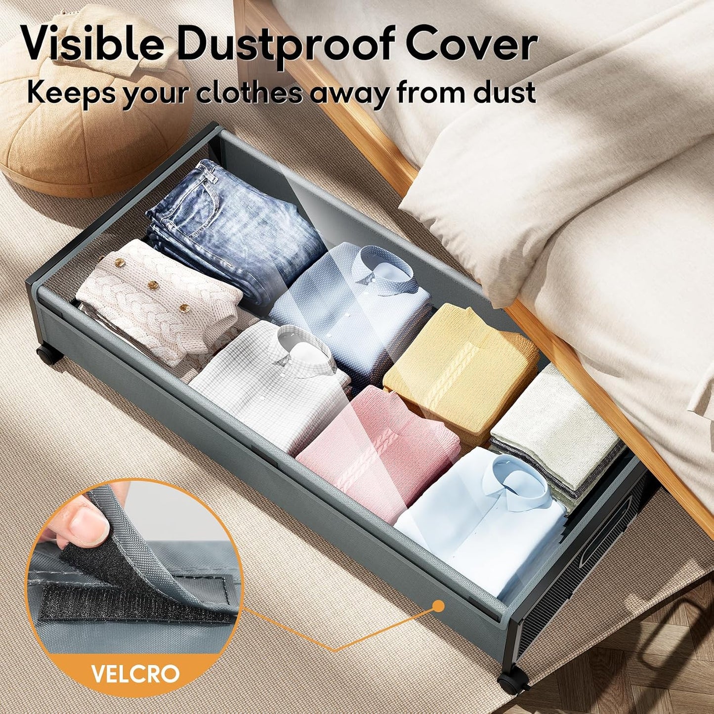 Under Bed Storage Containers with Wheels 2 Pack Underbed Shoe Storage Bedroom Storage Bins Organizer Large Capacity Under Bed Storage with Lid for Clothes Shoes Toys Blankets (Black)
