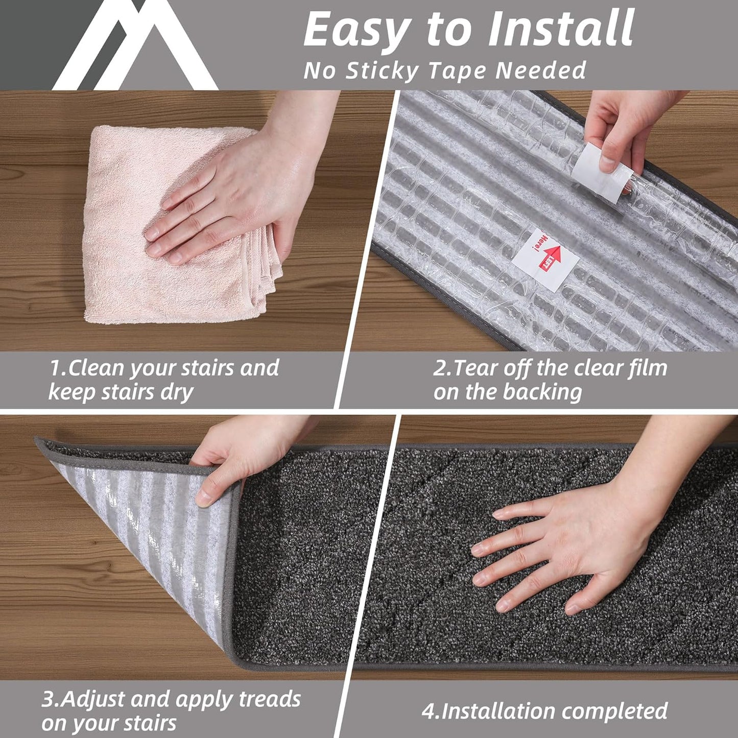 COSY HOMEER Edging Stair Treads Non-Slip Carpet Mat 28inX9in Indoor Stair Runners for Wooden Steps, Edging Stair Rugs for Kids and Dogs, 100% Polyester TPE Backing(4pc, Beige)
