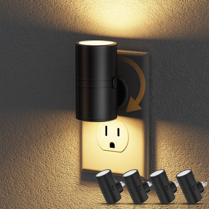 JandCase Motion Night Light, Rotating Night Lights Plug into Wall, 3 Colors 3000K-5000K-Amber, Dusk to Dawn & Motion Sensor, 3 Level Brightness Nightlight for Bathroom Bedroom Hallway [2 Pack]