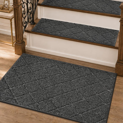 COSY HOMEER Edging Stair Treads Non-Slip Carpet Mat 28inX9in Indoor Stair Runners for Wooden Steps, Edging Stair Rugs for Kids and Dogs, 100% Polyester TPE Backing(4pc, Beige)