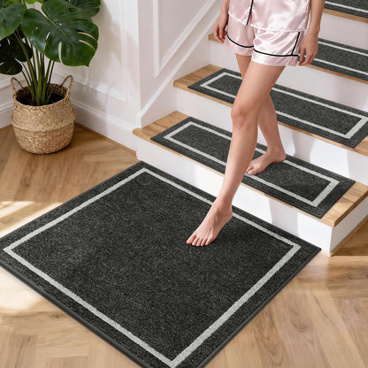 COSY HOMEER Soft Stair Treads Non-Slip Carpet Mat 28inX9in Indoor Stair Runners for Wooden Steps, Stair Rugs for Kids and Dogs, 100% Polyester TPE Backing 4pcs, Grey