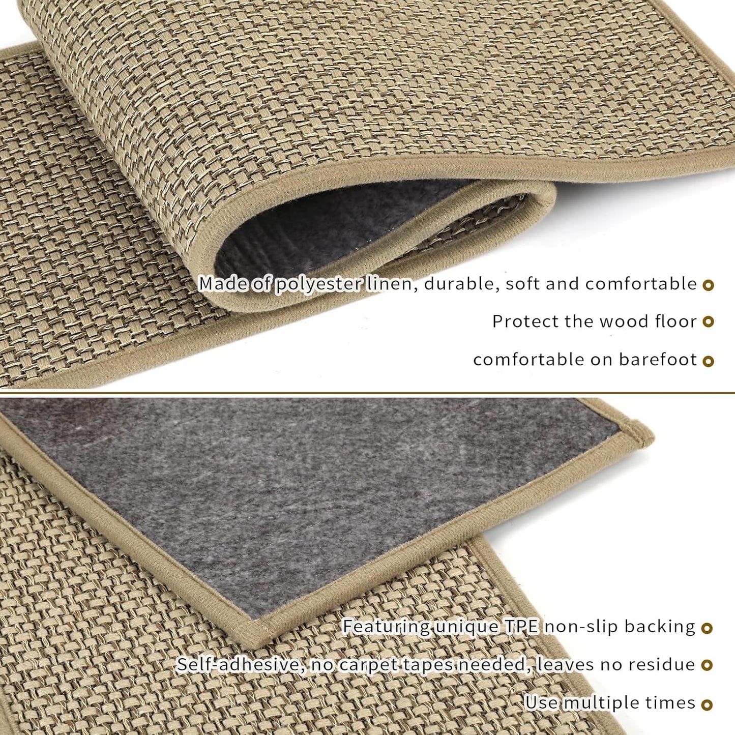 SMILOOL Stair Treads Non Slip for Wooden Steps Indoor 4 Pack 8" X 30" Carpet Stairs Runner for Wood Stairs, Stair Tread Rugs with Reusable Adhesive for Dogs Kids and Elders, Machine Washable, Brown