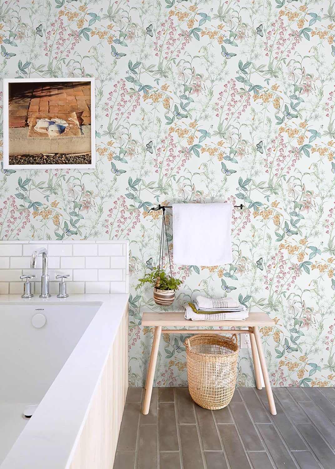Dimoon 17.3''x78.7'' Vintage Peel and Stick Wallpaper Boho Beige Neutral Contact Paper White Floral Bird Wallpaper Removable Botanical Renter Friendly Modern Wall Paper Bedroom Bathroom Vinyl Roll