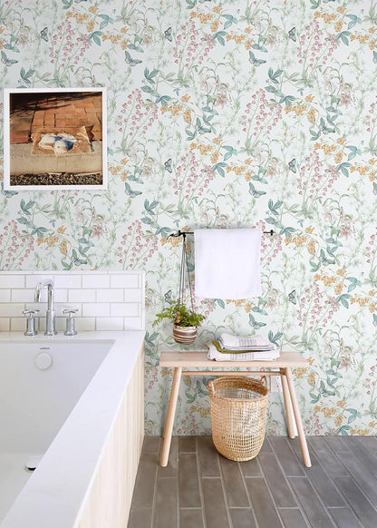 Dimoon 17.3''x78.7'' Vintage Peel and Stick Wallpaper Boho Beige Neutral Contact Paper White Floral Bird Wallpaper Removable Botanical Renter Friendly Modern Wall Paper Bedroom Bathroom Vinyl Roll