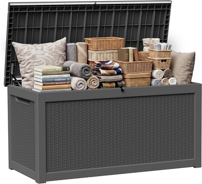 EasyUp 35 Gallon Outdoor Storage Box, Outdoor Deck Boxes for Garden Tools Equipment,Cushions and Patio Storage,Lockable and Resin,Easy to Install(Black)