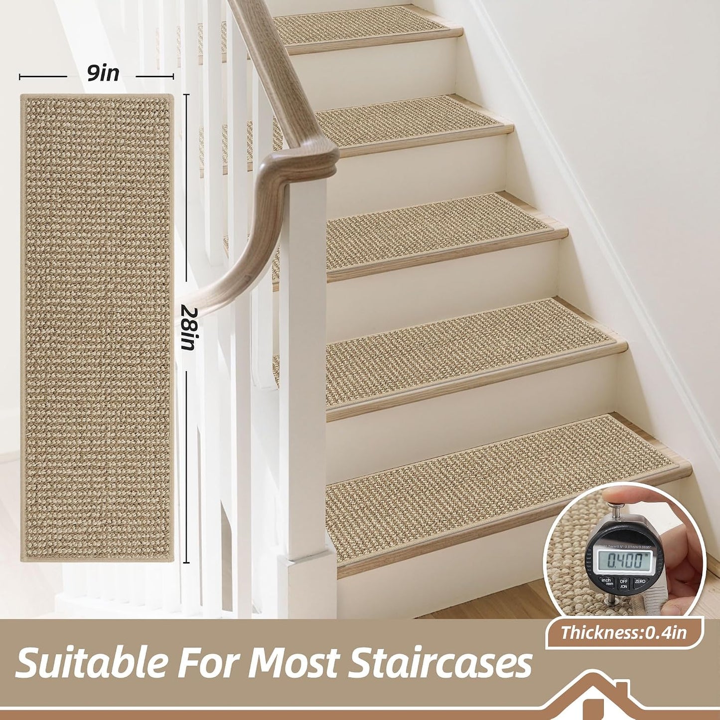 BEQHAUSE Stair Treads for Wooden Steps 28inX9in, Carpet Stair Treads Non Slip Indoor, Machine Washable Stair Runners for Kids Elders and Pets, Carpet for Stair Rugs Mat, TPE Backing, 4pcs, Taupe
