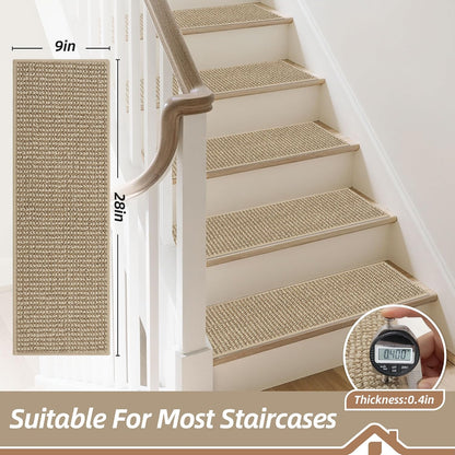 BEQHAUSE Stair Treads for Wooden Steps 28inX9in, Carpet Stair Treads Non Slip Indoor, Machine Washable Stair Runners for Kids Elders and Pets, Carpet for Stair Rugs Mat, TPE Backing, 4pcs, Taupe