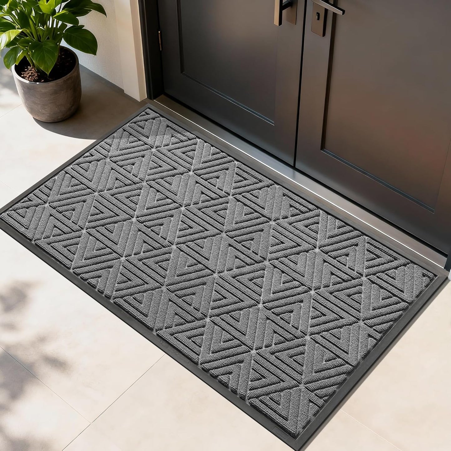 Yimobra Front Door Mat Outside Entrance 29.5x17, Waterproof Heavy Duty Outdoor Mats for Front Door, Non Slip Rubber Entry Mat for Garage Patio Indoor, Grey
