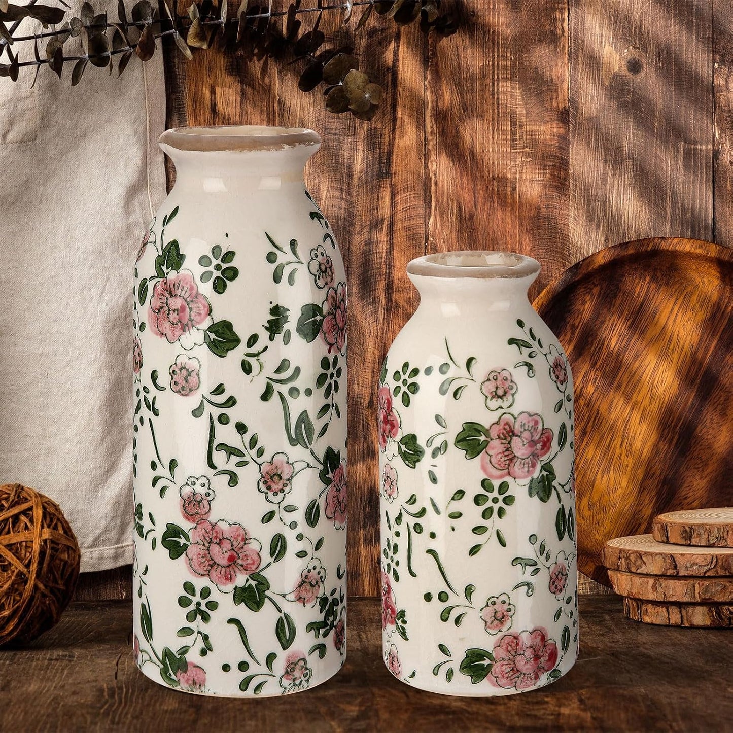 2 Pcs Ceramic Small Vase Rustic Farmhouse Vase Boho Vases Home Decoration for Your Kitchen Bedroom Office Bathroom & Shelf Centerpiece Table Decorative(Simplicity)