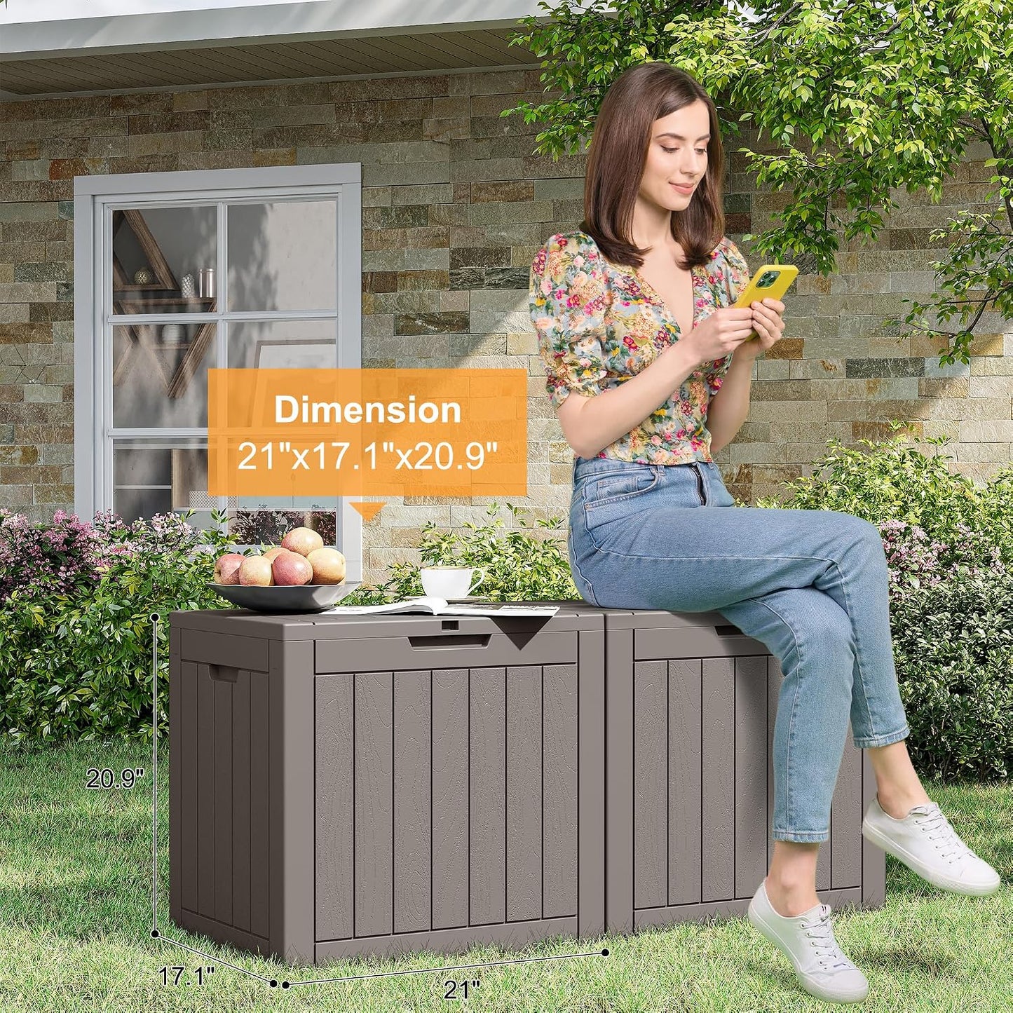 Outdoor Storage Box, 31 Gallon Resin Deck Boxes Outdoor Waterproof For Patio Furniture, Garden Tools, Pool Supplies, Lockable And UV Resistant (Rattan Gray)