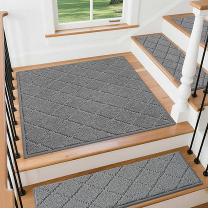COSY HOMEER Edging Stair Treads Non-Slip Carpet Mat 28inX9in Indoor Stair Runners for Wooden Steps, Edging Stair Rugs for Kids and Dogs, 100% Polyester TPE Backing(4pc, Beige)