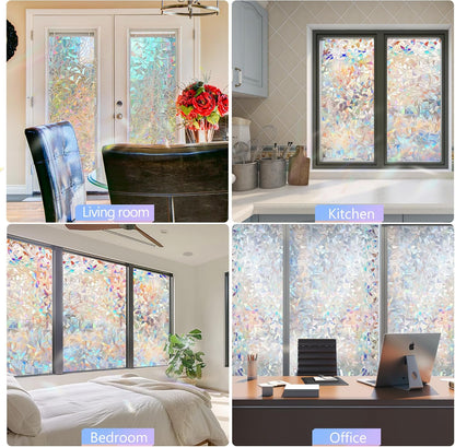 HIDBEA Frosted Window Privacy Film - Non Adhesive Static Cling Glass Stickers Sun UV Blocking Heat Control Door Covering Decals for Home Office, 23.6 x 78.7 Inch