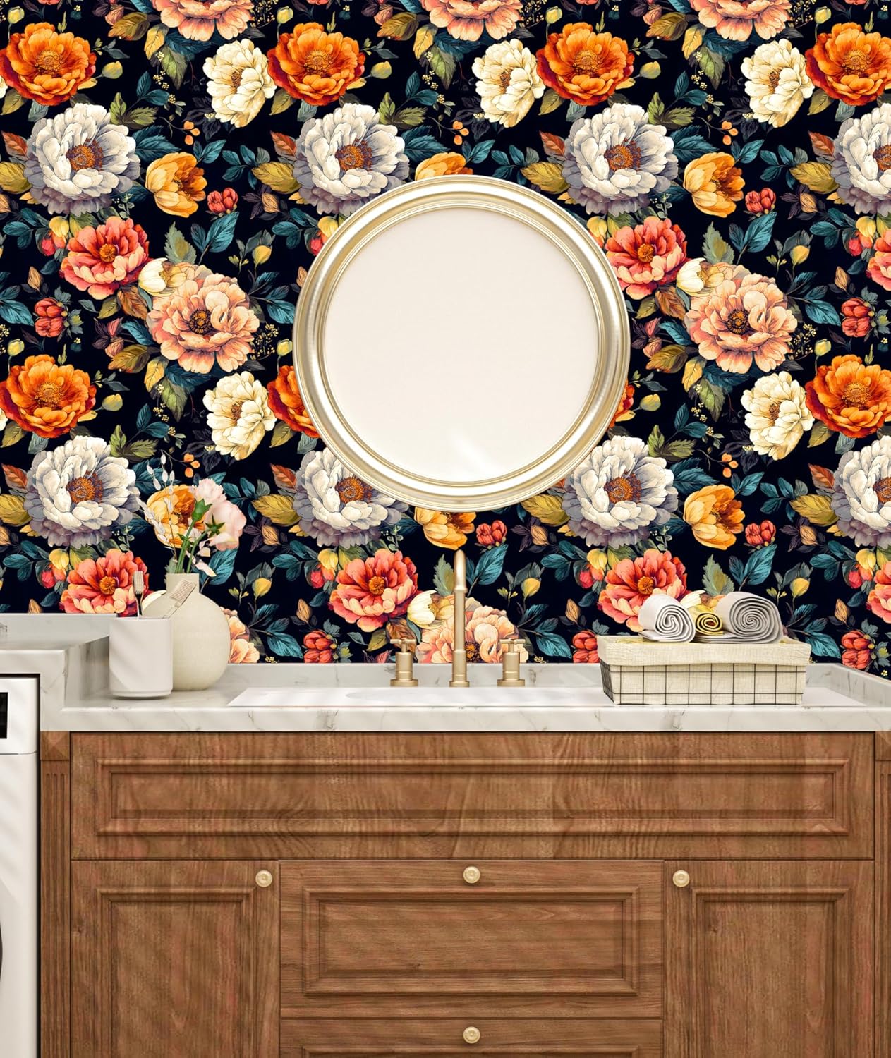 BOKEBEVE Watercolour Floral Peel and Stick Wallpaper Boho Vibrant Contact Paper Renter Friendly Wall Paper for Countertop Cabinet Wall Shelf Liner Removable Blue Colorful 17.5 x 118In