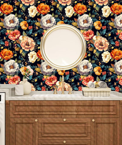BOKEBEVE Watercolour Floral Peel and Stick Wallpaper Boho Vibrant Contact Paper Renter Friendly Wall Paper for Countertop Cabinet Wall Shelf Liner Removable Blue Colorful 17.5 x 118In