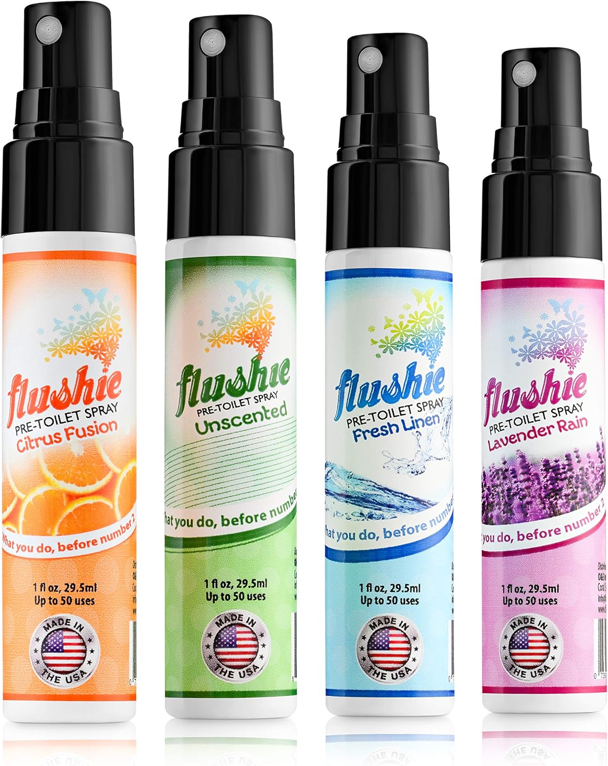 Flushie Pre-Toilet Spray Travel Size Toiletries Bathroom Spray for Toilet Deodorizer Traveling Essentials - Poop Odor Eliminator (Linen, 1oz 3pack)