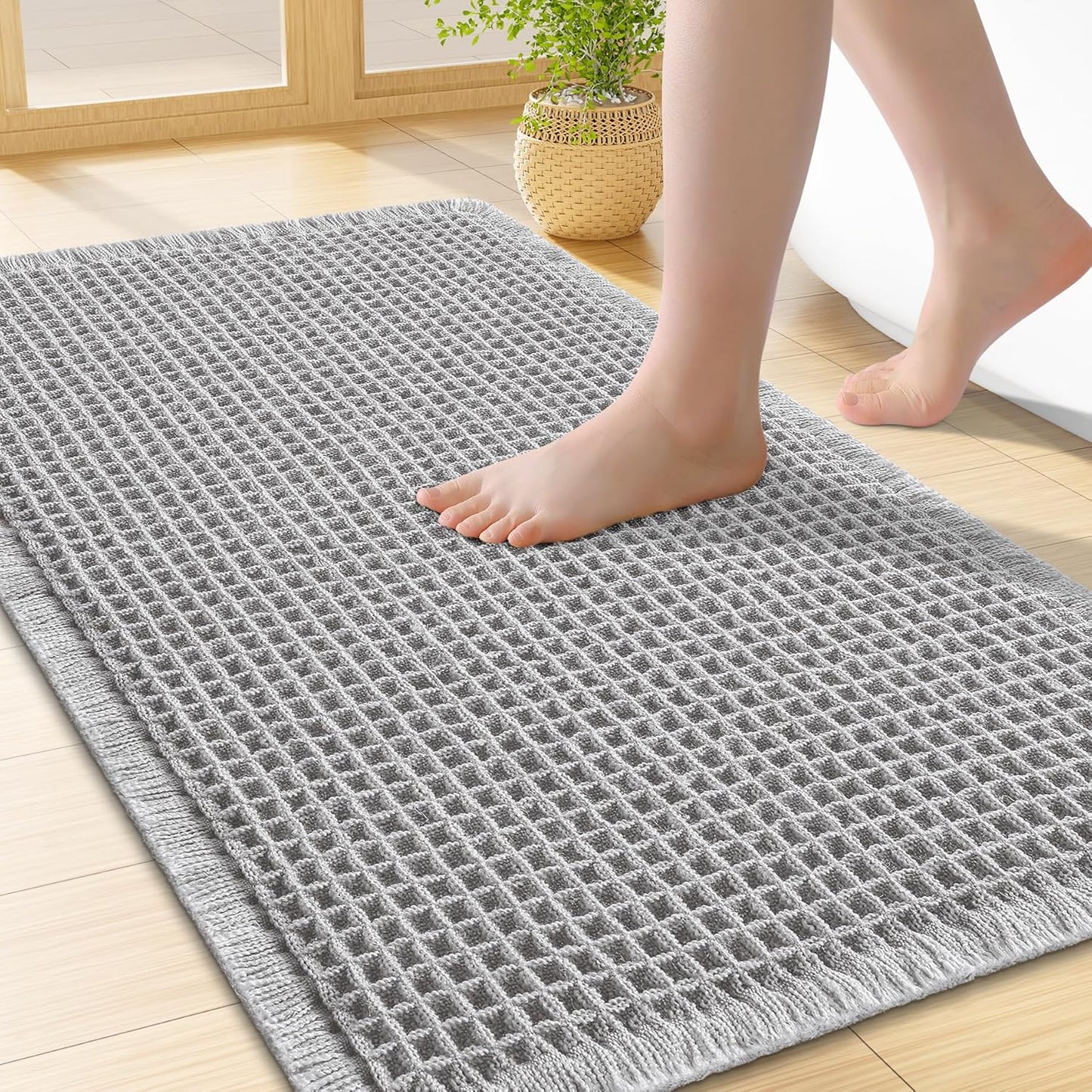 Smiry Waffle Bath Mat 30x20, Extra Soft Absorbent Bathroom Rugs, Non Slip Machine Washable Quick Dry Bath Rugs for Bathroom Floor, Tub, Shower, Home Decor Accessories, Brown