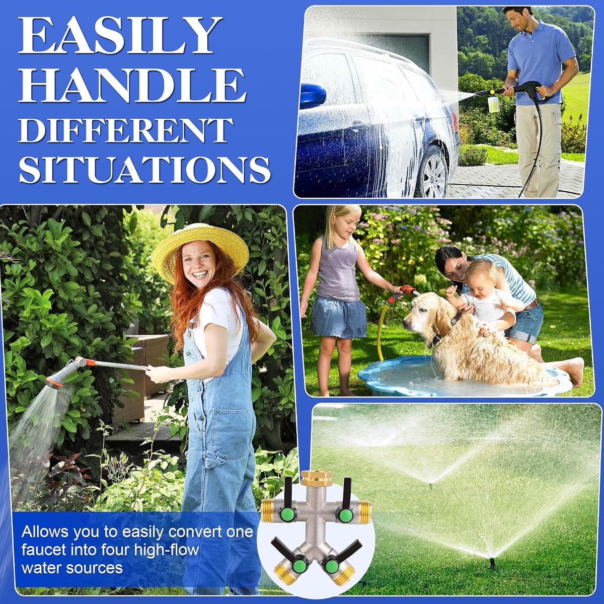 EJW Hose Splitter, 2 Way Hose Splitter, Garden Hose Splitters,Faucet Splitters, Outdoor Faucet Splitter, 2 Way Hose Connector,Brass Splitter, 3/4” GHT Threads.