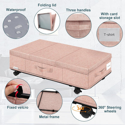 Supowin Under Bed Storage with Wheels, Rolling Underbed Storage Containers with Lids, Under Bed Shoe Storage Bins Organizer with Reinforced Metal Bottom Support and Three Handles