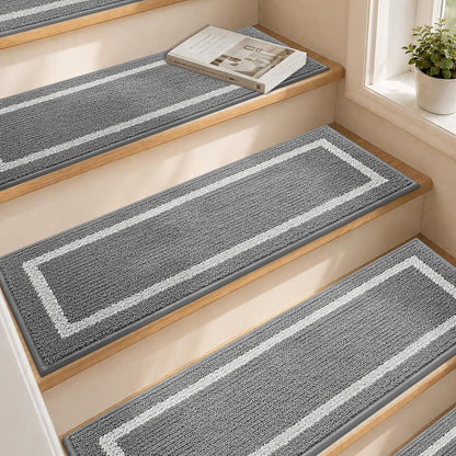 COSY HOMEER Soft Stair Treads Non-Slip Carpet Mat 28inX9in Indoor Stair Runners for Wooden Steps, Stair Rugs for Kids and Dogs, 100% Polyester TPE Backing 4pcs, Grey