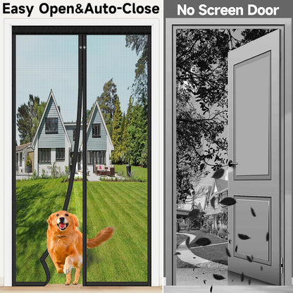 HOFUDON Upgraded Magnetic Screen Door Mesh, Full Strip Magnets, Heavy Duty Fiberglass Mesh, Door Screen Magnetic Closure for Single Door Size 32 x 80 Inch, Screen Door Size 35 x 82 Inch Black