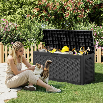 35 Gallon Outdoor Storage Box, Waterproof Resin Deck Box with Lockable Lid – Storage Cabinet for Patio Furniture, Pool Supplies, Garden Tools – Indoor & Outdoor Use
