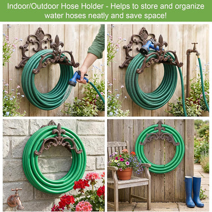 OwnMy Cast Iron Garden Hose Holder Heavy Duty Wall Mount Water Hose Reels Holder, Decorative Water Hose Hanger Garden Hose Storage Organizer Rack for Outdoor Lawn Yard, 10"L x 4.7"W x 6.5"H