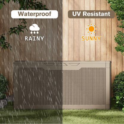 JUMMICO 31 Gallon Resin Deck Box Waterproof Indoor Outdoor Storage Boxes for Patio Furniture Cushions and Garden Tools (Brown)