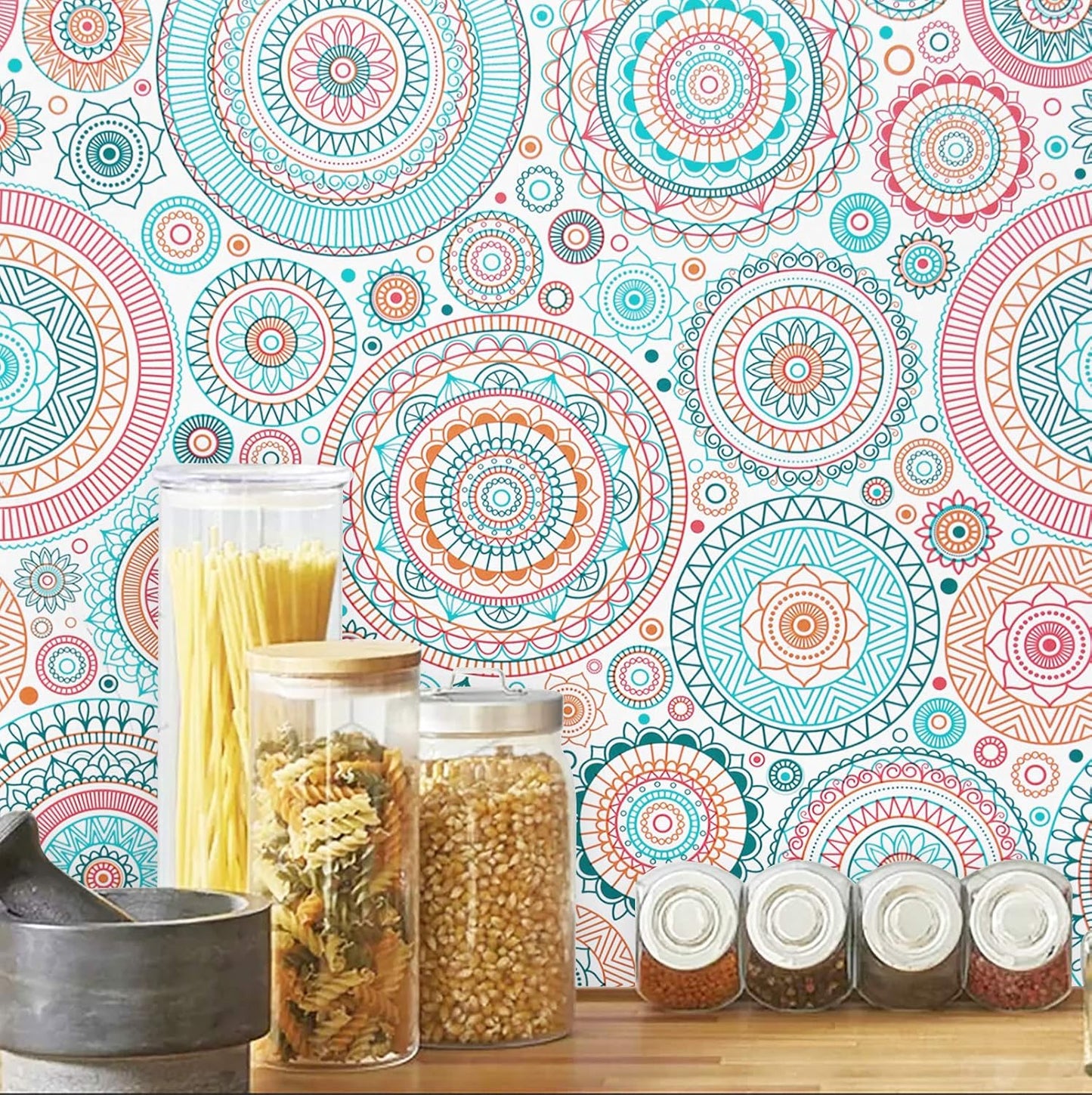 CiCiwind Peel and Stick Wallpaper Boho Contact Paper Kitchen Fun Colorful Wall Paper Self-Adhesive Removable Waterproof Easy to Clean Decoral Papel Tapiz para Pared 17.7''x78.7''