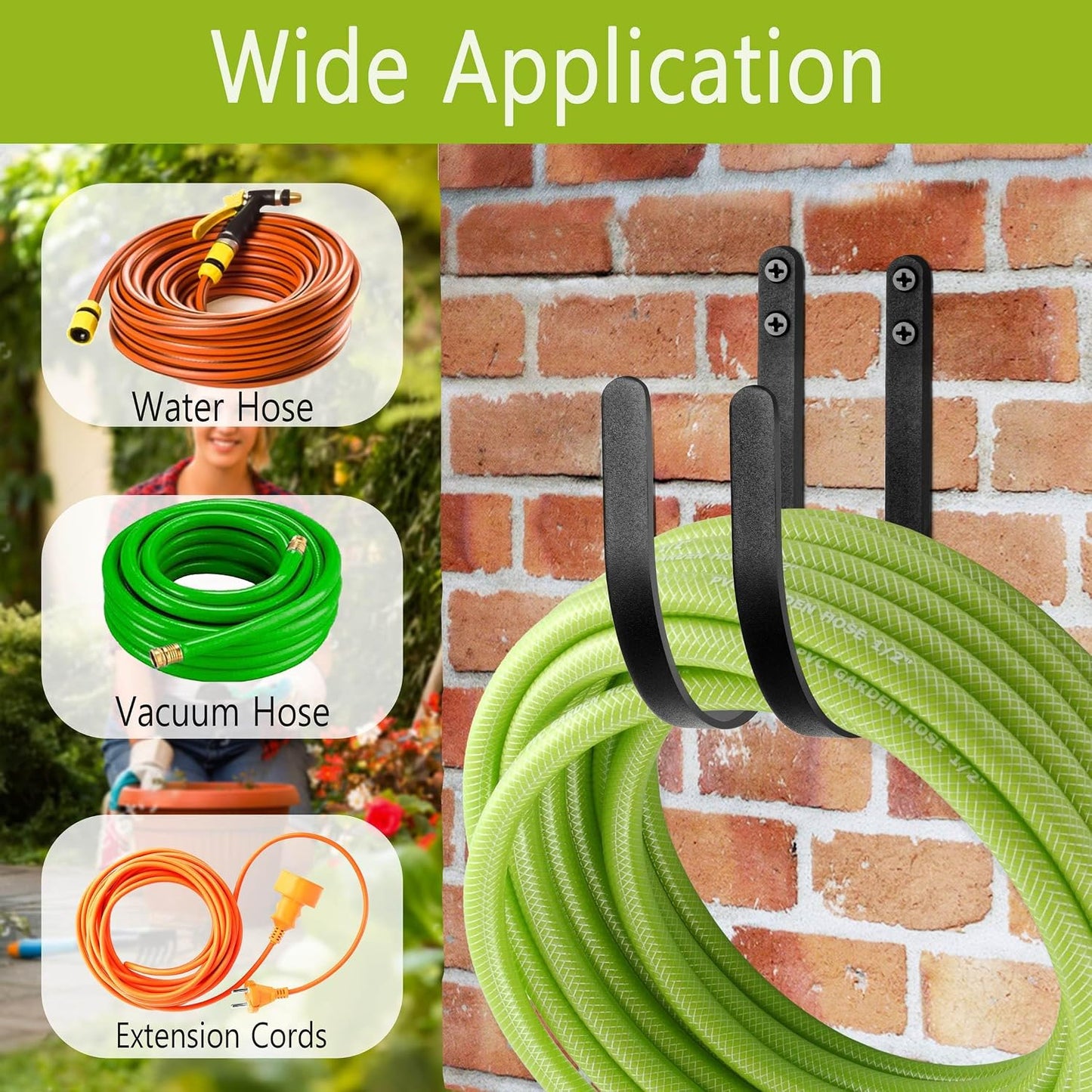 Lifyzoon 2Pack Heavy Duty Garden Hose Holder - Wall Mount Metal Hose Hanger | Rust-proof Water Hose Racks, 60 lbs Weight Capacity, Sturdy Outdoor Yard Organizer, Garage Tool & Backyard Storage