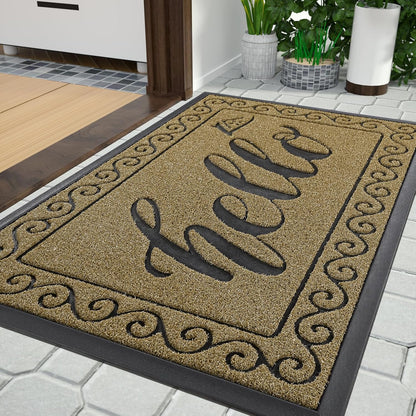 Yimobra Welcome Mat, Heavy Duty Sturdy Door Mats for Home Entrance Outdoor Indoor, Front Doormat for Outside Patio Floor Entry Porch Garage Office, Waterproof, Low Profile, 29.5x17, Black Grey