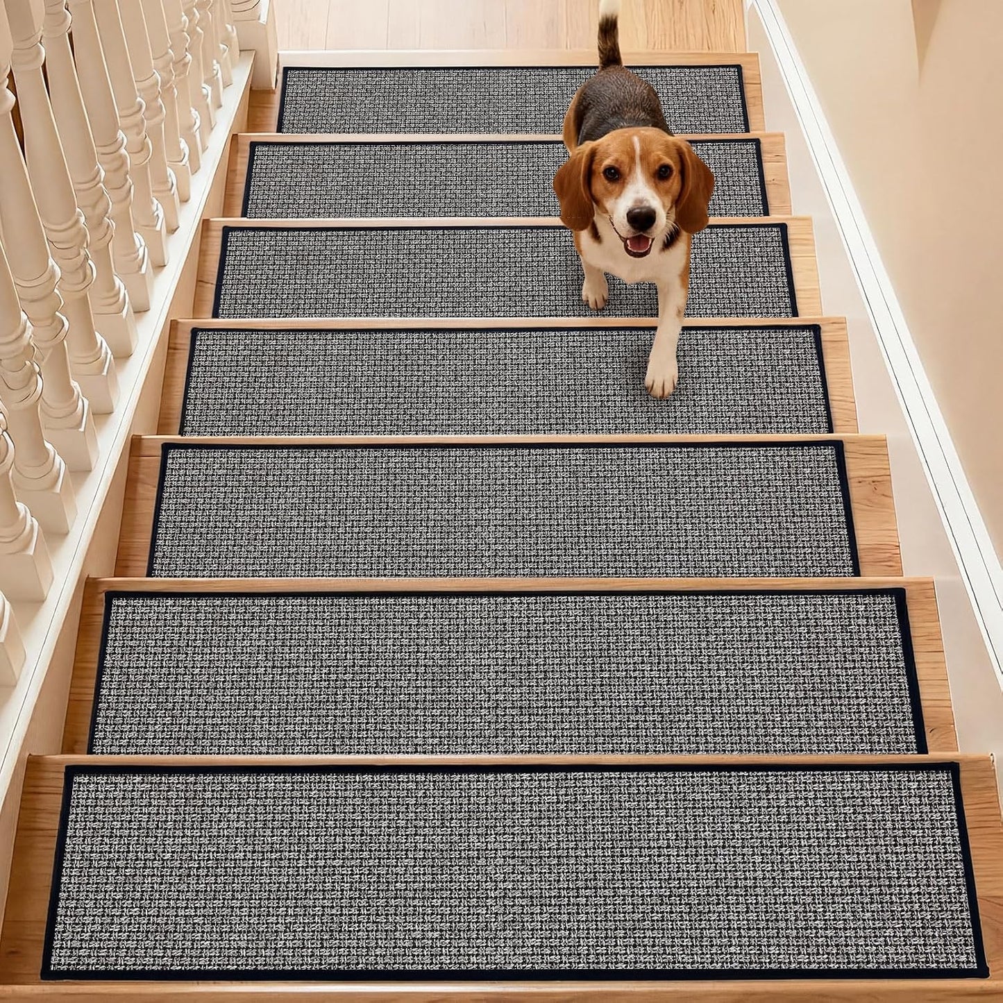 Dunzy 15 Pack Neutral Stair Treads for Wooden Step Self-adhesive Woven Stair Treads Indoor 8x30'' Non-slip Step Carpet Machine Washable Runner Safety Rug Mat for Carpet Elders Pets(Black Coffee Color)