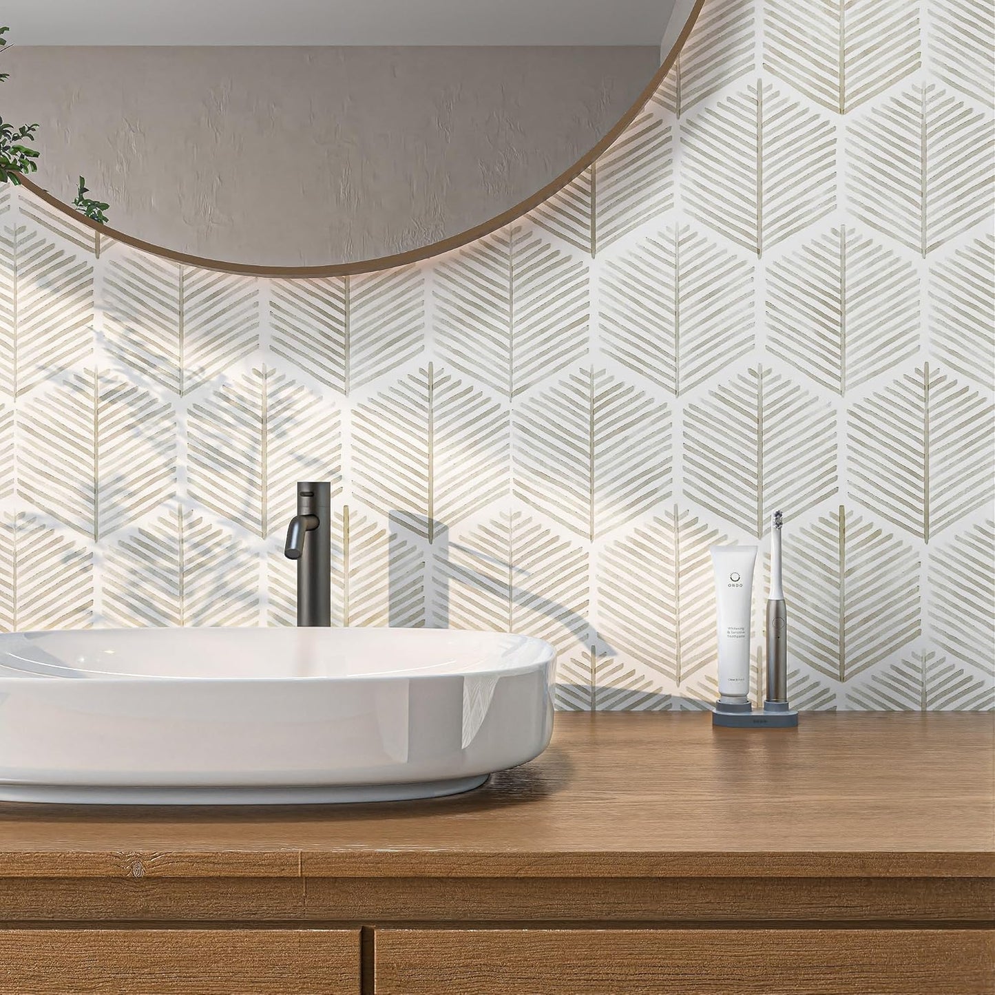 MelunMer 118In L 17.3In W Modern Peel and Stick Wallpaper Boho Contact Paper for Cabinets/Drawers Self Adhesive Removable Wallpaper for Bedroom/Bathroom Waterproof Geometric Contact Paper Beige/White