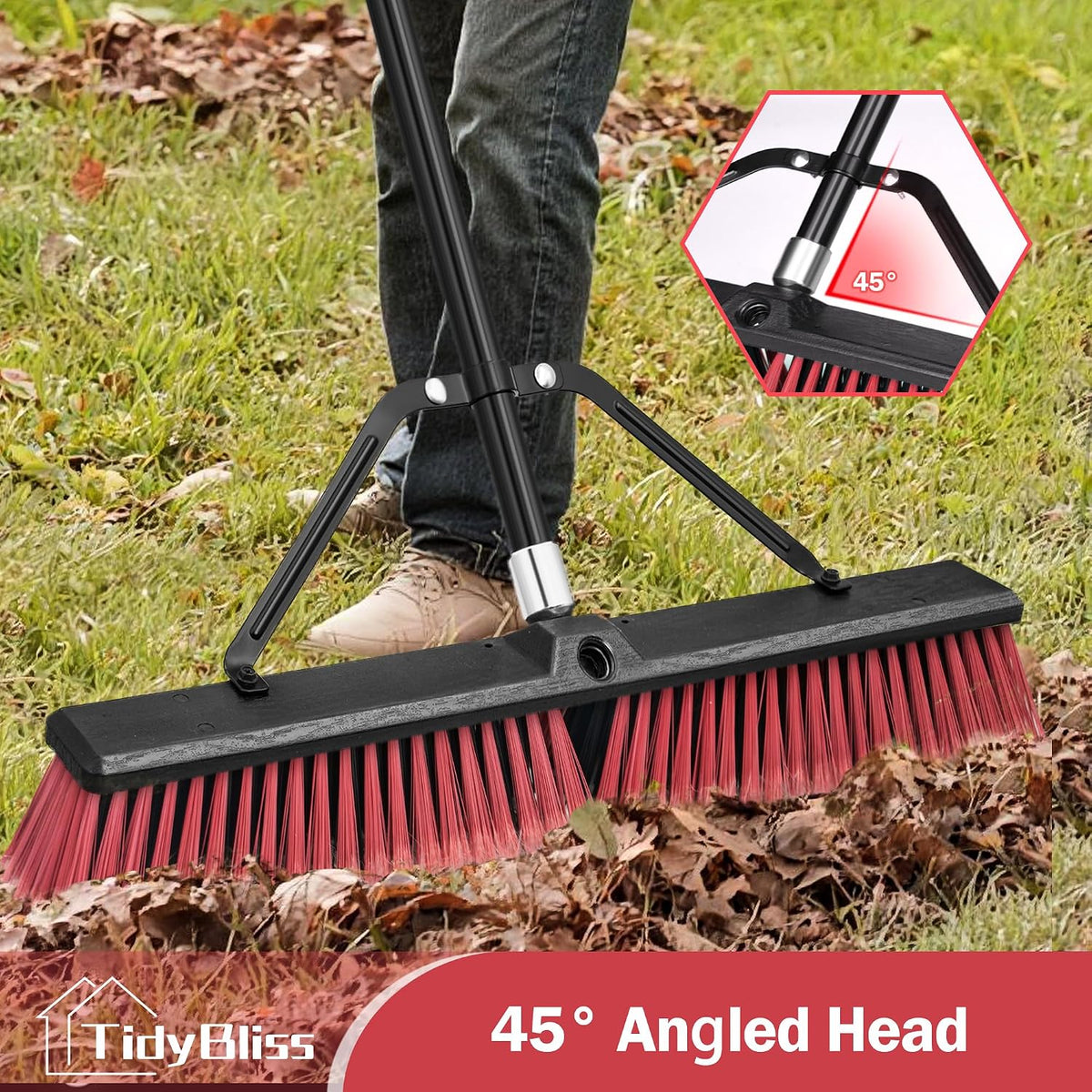 TidyBliss 3 Pack 18” Push Broom Outdoor Heavy Duty, Large Commercial Stiff Bristle Brush with 63 inches Long Handle for Garage Shop Garden Yard Patio Deck Street Warehouse Lawn Driveway (Green)