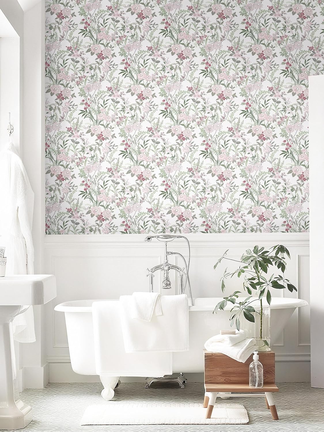 Dimoon 17.3" X 78.7" Peel and Stick Wallpaper Floral Contact Paper Boho Beige White Renter Friendly Natural Wall Paper Waterproof Removable Self Adhesive Wallpaper for Bedroom Livingroom Vinyl Roll
