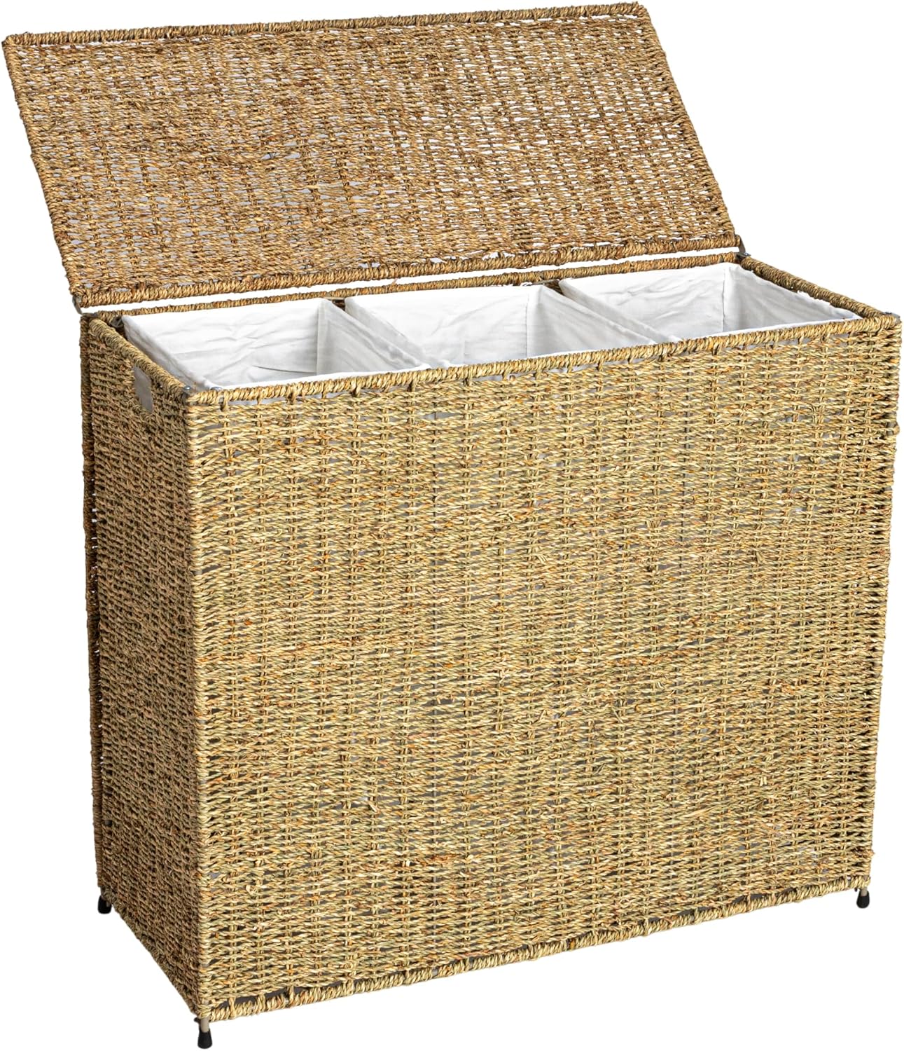 Household Essentials Brown ML-5445 Wicker 3 Compartment Laundry Sorter with Lid | 3 Section Clothes Hamper