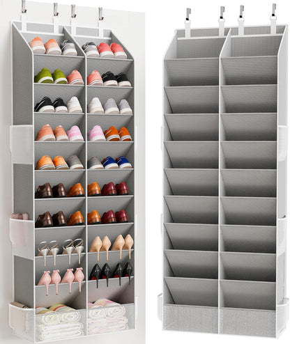 Criusia Over the Door Shoe Organizer, 20-30 Pairs Heavy-Duty Hanging Shoe Storage with Large Pockets, 10-Tier Door Shoe Rack with 4 Hooks for Sneakers Sandals Heels Boots (Black)