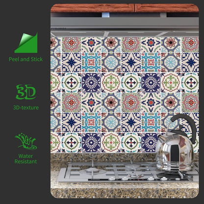 LONGKING Peel and Stick Backsplash Tile Stickers, Colorful Talavera Mexican Tile, Stick on Wall Tiles (10 Sheets)