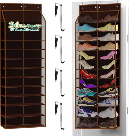 Kotkn 24-Pair Over Door Shoe Organizer for Family & Kids, Double Sided | Hanging Storage for Sneakers, Boots, Toys & Room Organization-Graphite Gray