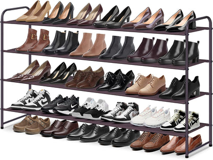 MISSLO 3-Tier Long Shoe Rack for Closet Shoe Organizer for Closet Floor Entryway Storage Stackable Wide Shoe Shelf Stores 24 Pairs of Men Sneakers, Black
