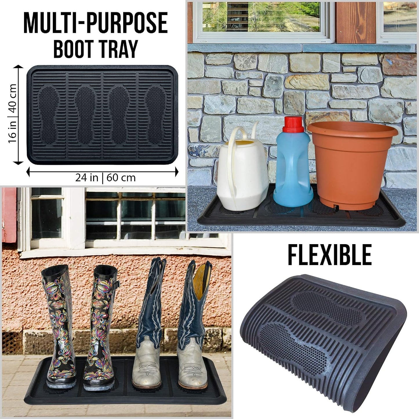 SafetyCare Rubber Shoe & Boot Tray - Multi-Purpose - 32 x 16 Inches - 2 Mats