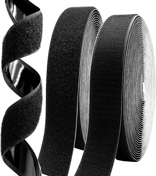 2 Inch x33 Feet Adhesive Hook and Loop Tape,Nylon Heavy Duty Tape Fasteners,Black Double Sided Self Adhesive Interlocking Tape Can Be Used to Fix Screen Window Sofa Cushions Carpet Wall Hanging