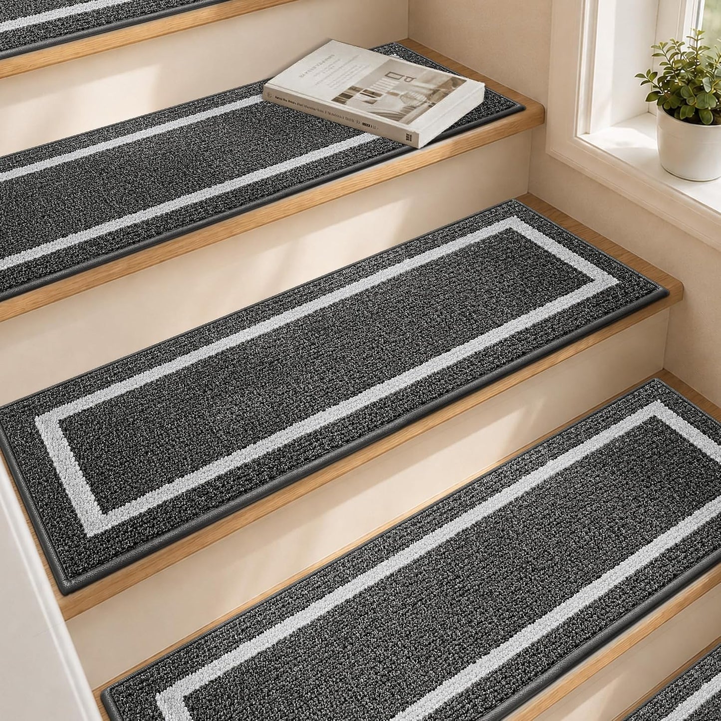 COSY HOMEER Soft Stair Treads Non-Slip Carpet Mat 28inX9in Indoor Stair Runners for Wooden Steps, Stair Rugs for Kids and Dogs, 100% Polyester TPE Backing 4pcs, Grey