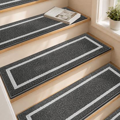 COSY HOMEER Soft Stair Treads Non-Slip Carpet Mat 28inX9in Indoor Stair Runners for Wooden Steps, Stair Rugs for Kids and Dogs, 100% Polyester TPE Backing 4pcs, Grey
