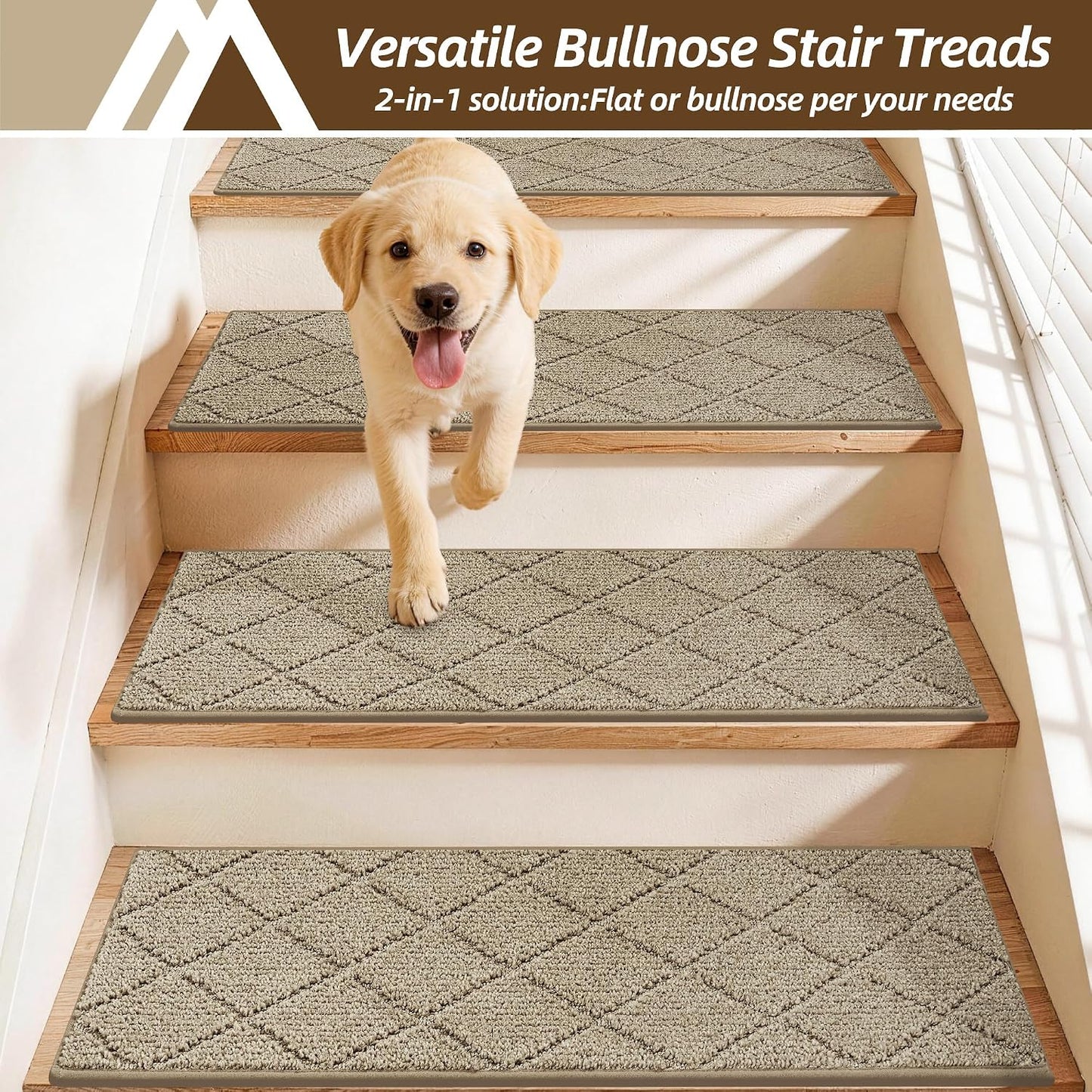 Self Adhesive Bullnose Carpet Stair Treads Non Slip,Grey,11"x30",3 Pack | Pet Friendly, Peel and Stick Stair Treads for Wooden Steps, Washable Stair Runner for Kids Elders, Edge Protection