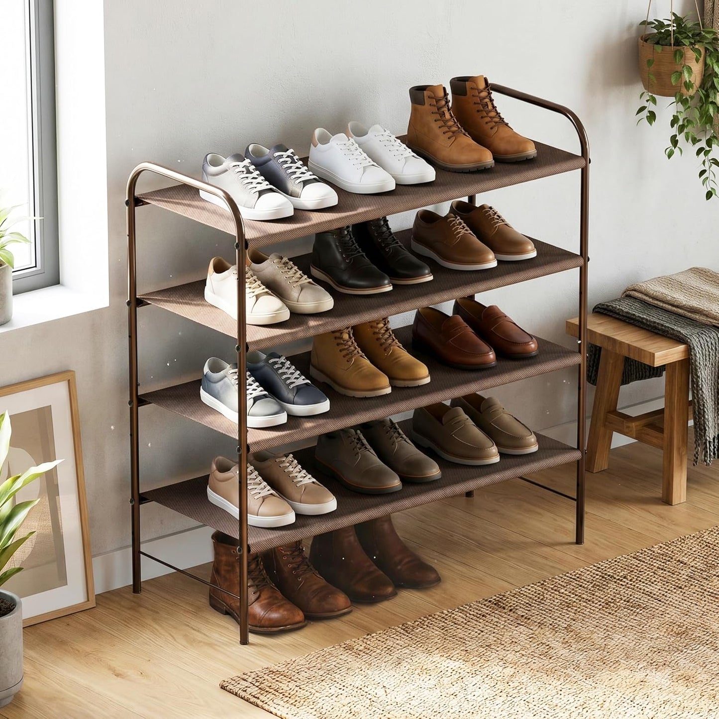 Simple Houseware 3-Tier Shoe Rack Storage Organizer, Grey – Space-Saving Shoe Shelf, Holds 9–16 Pairs, Sturdy Metal Frame, Easy Assembly – Closet, Entryway, Bedroom Shoe Storage Solution