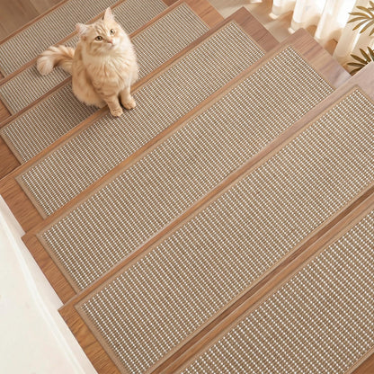 1PC Jute Stair Treads for Wooden Steps-Stairs Carpet Non Slip-Peel and Stick Stair Treads Indoor, Adhesive Staircase Step Treads Residue Free, Durable Natural Stair Runner Rug,8"x30" Beige