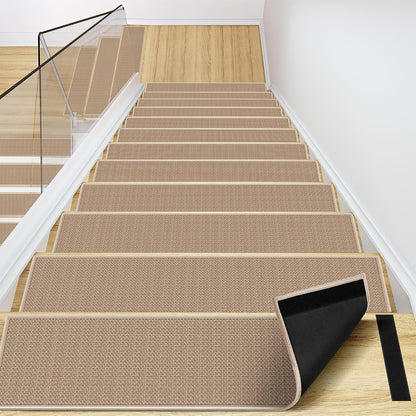 Peel and Stick Carpet Stair Treads for Wooden Steps Set of 15, Non Slip Adhesive Jute Stair Mats Indoor, Rubber Backing Safety Step Pads Mats, Grey, 8"x30"