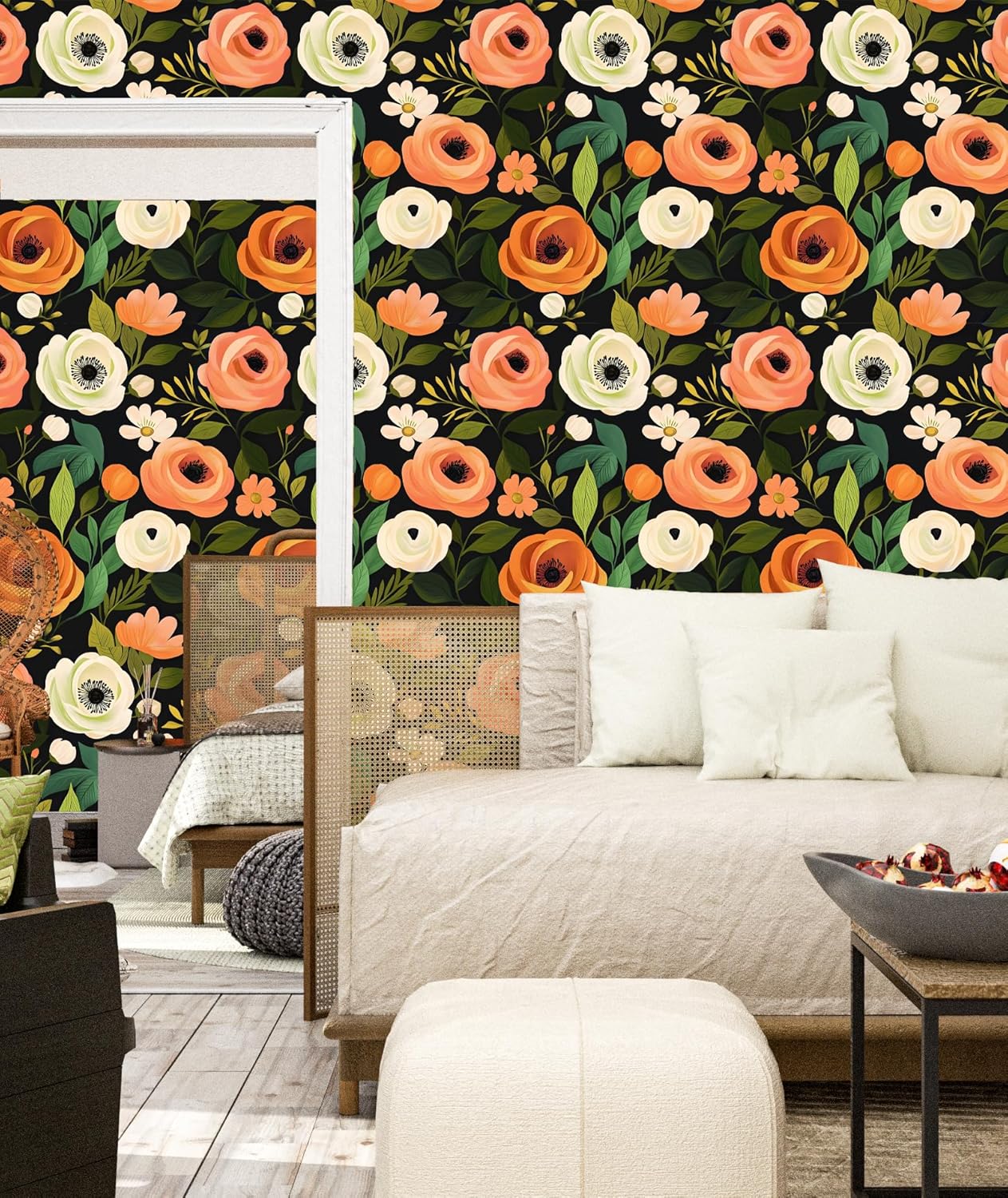 Danodoi Yellow Floral Wallpaper Peel and Stick Vinyl Wallpaper Stick and Peel Colorful Contact Paper for Cabinets Waterproof Self Adhesive Wall Paper for Kitchen Countertop Wall 17.5" x 118"